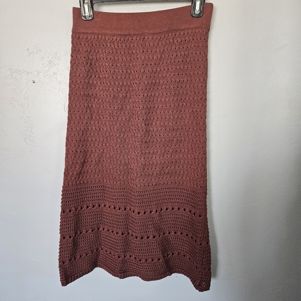 Wishlist Women's Small Terracotta Brown Crochet Knit Pencil Midi Skirt Boho